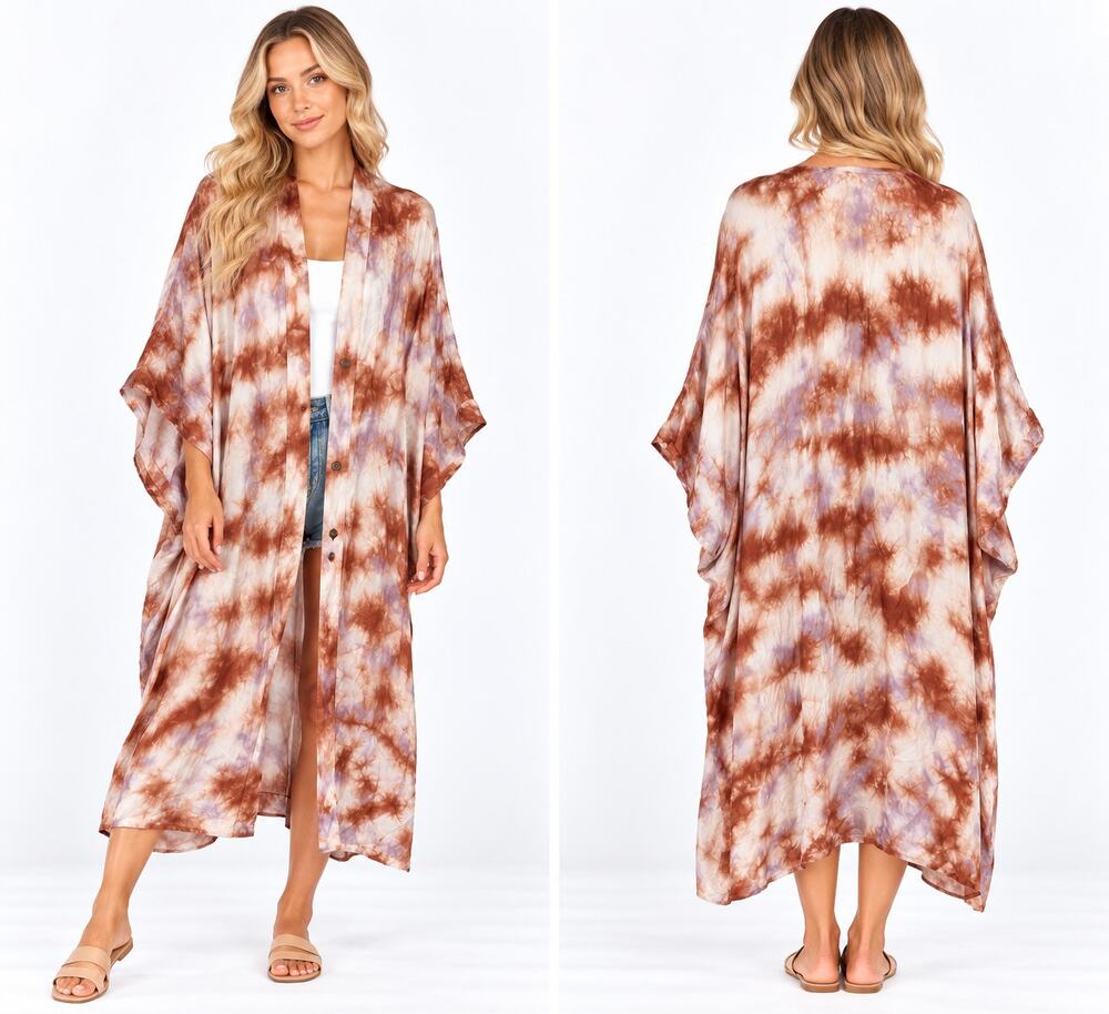 YFB Young Fabulous & Broke Tie Dye Long Line Open Front Kimono Duster OS